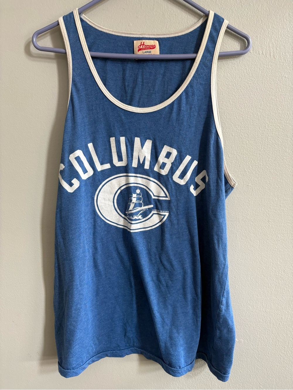 HOMAGE Blue Tank with Cream Trim vintage Columbus clippers large